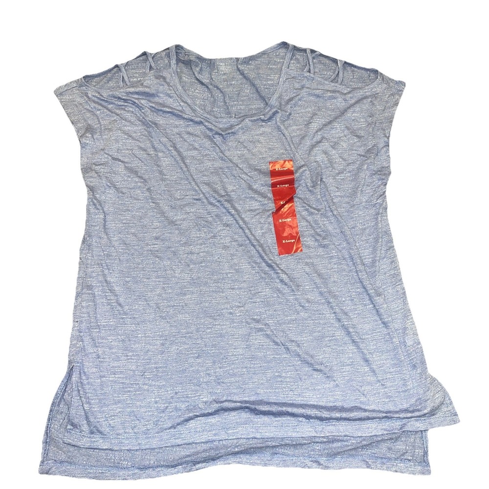 NWT Womens ACTIVE LIFE Heathered Blue‎ Cold Slotted Shoulder Fitness Shirt XL